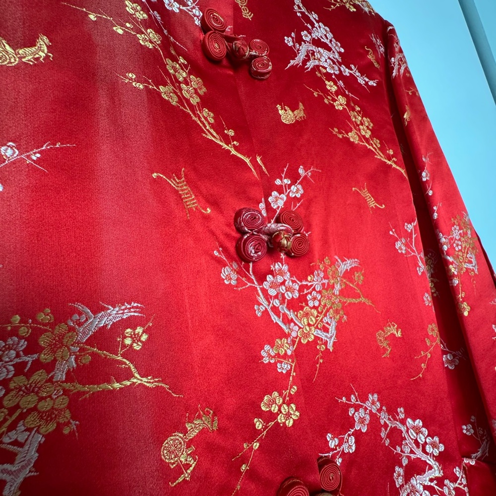 Vintage Authentic Red Floral Kimono Robe/Coat - Picture 2 of 7
